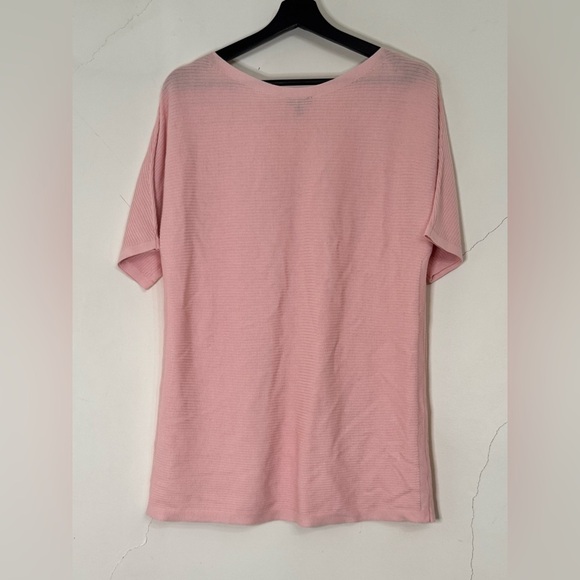 Women’s Talbots Ribbed Knit Shortsleeved Light Pink Summer Fall Lightweight Top - Picture 2 of 5